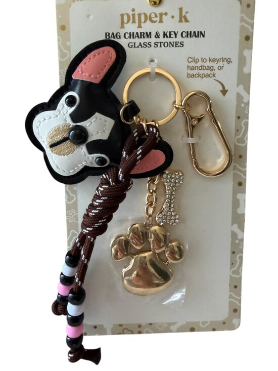 Piper K Black and White Faux-Leather French Bulldog Bag Charm & Key Chain - Picture 5 of 5